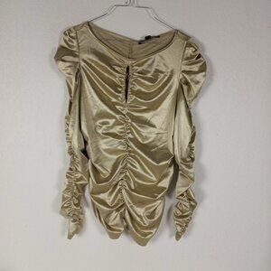 Gold Metallic Ruched Long Sleeved Blouse Sz L Marc New York Andrew Marc NWT